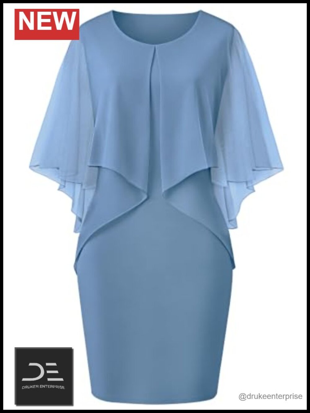 SeSe Code Womens Mesh Cape Cocktail Dress Knee Length Formal Pencil Dress